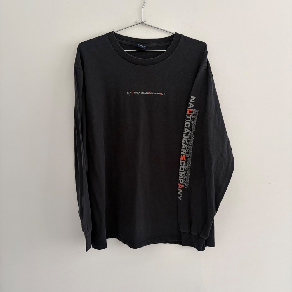 Nautica Jeans Company Mens XL Long Sleeve T-Shirt Black Graphic